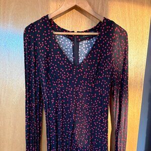 Urban Outfitters Black Red Polka Dot Mini Dress Long Sleeve Size M